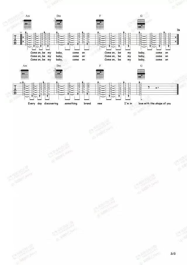 Ed Sheeran《Shape of you》吉他弹唱谱_南音小屋