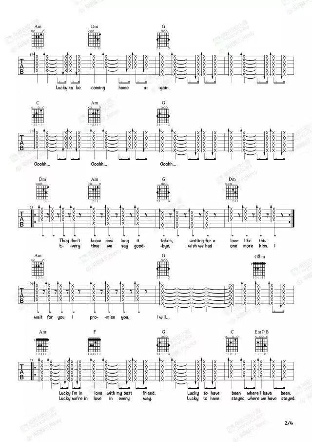 jasonmrazlucky吉他弹唱谱南音小屋